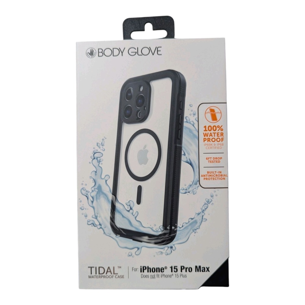 B3. Body Glove Tidal Waterproof with MagSafe Case For iPhone 15 Pro, Black/Clear